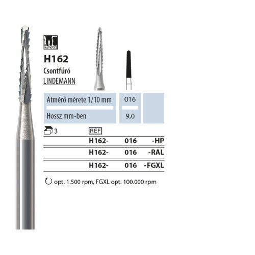 Csontfúró Lindemann H162 016 HP NTI 3db