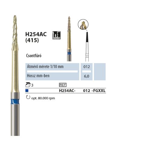 Csontfúró cirkónium-nitrid bevonattal H254AC 012 FGXXL NTI 3db