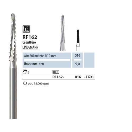 Csontfúró Lindemann RF162 016 FGXL NTI 3db