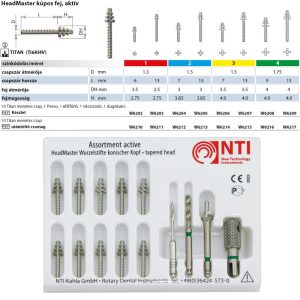   HeadMaster titánium gyökércsap készlet kúpos fej, aktív NTI