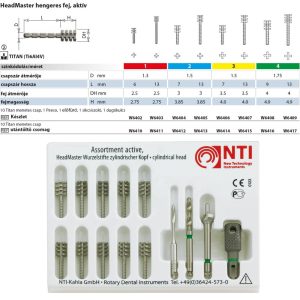  HeadMaster titánium gyökércsap készlet hengeres fej, aktív NTI