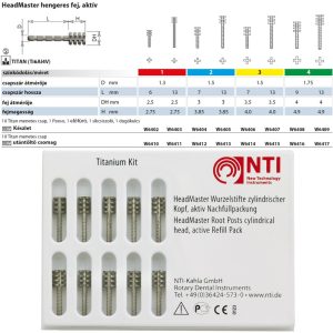   HeadMaster titánium gyökércsap utántöltő hengeres fej, aktív NTI 10db