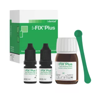   i-FIX Plus műgyantával módosított üvegionomer ragasztócement 20g por+2x6.5g folyadék+adagolókanál+keverőblokk